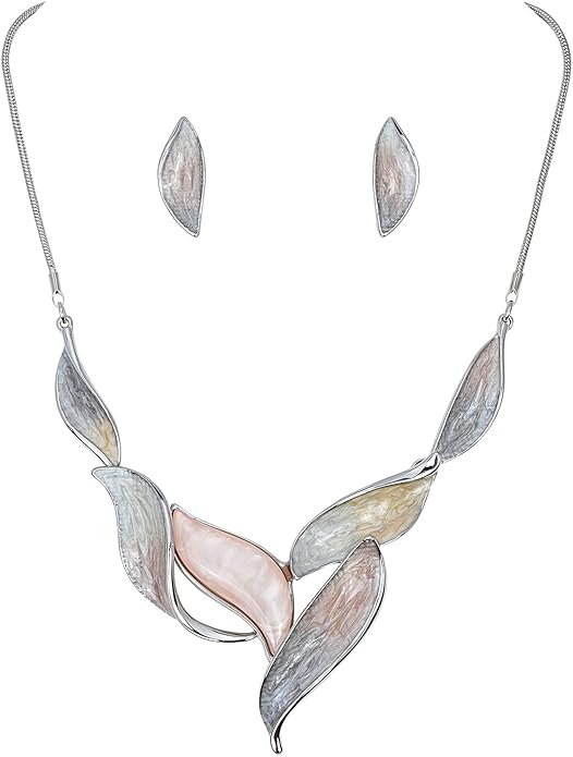 Vintage Statement Jewelry Set Leaf Floral Bohemian Boho Statement Necklace Earring Set Crystal Fashion Costume Jewelry