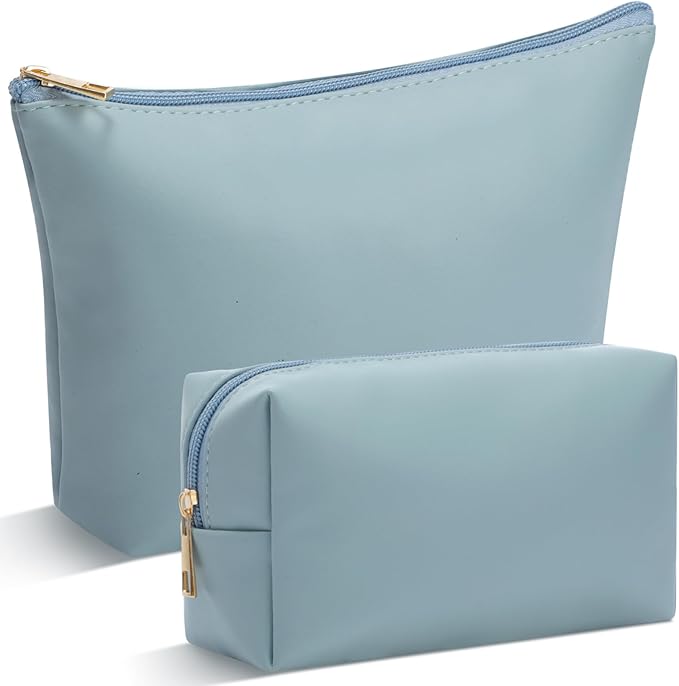 Kigeli 2 Pcs PU Leather Makeup Bag Set for Women Aesthetic Cosmetic Bag Small Toiletry Travel Pouch for Purse Emergency Skincare Organizer Valentine Gifts for Bridesmaid Birthday(Blue)