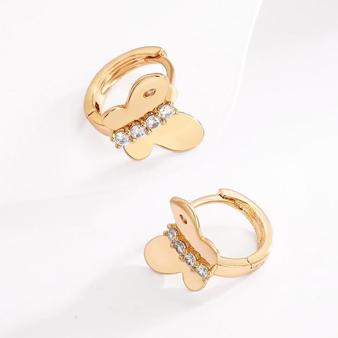 14K Gold Plated Cubic Zirconia Hoop Earrings,Three Row Diamon | Arrows | Double Row of Diamonds Huggie Earrings for Women