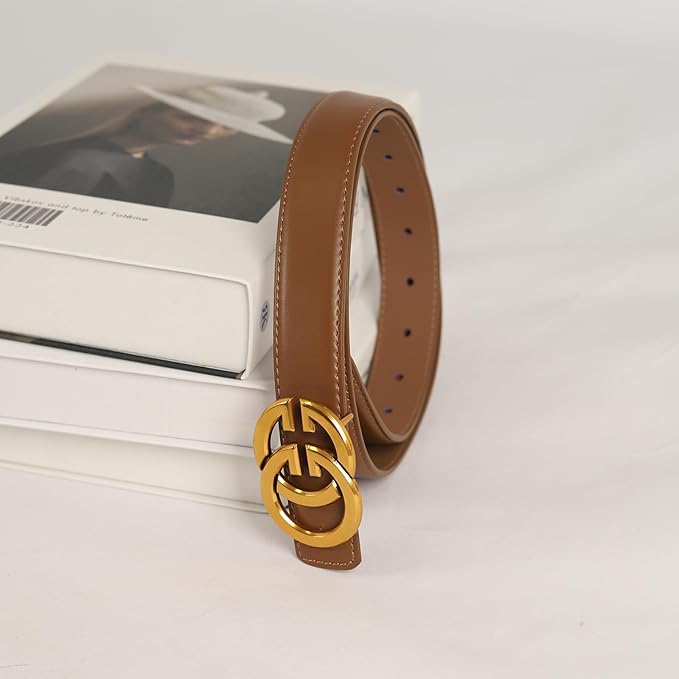 Women's Fashion Classic Metal Buckle Leather Belt with Jeans Dress