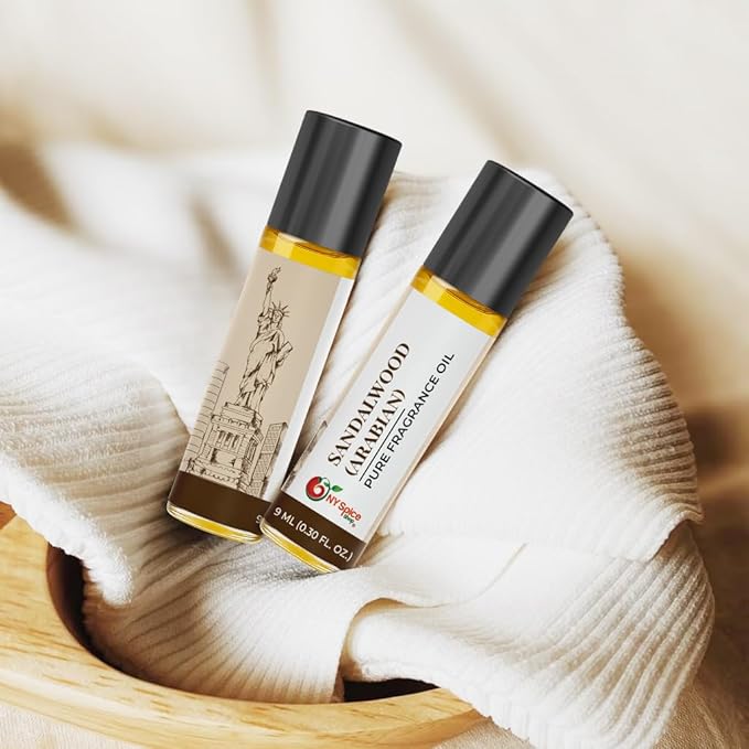 NY Spice Shop Arabian Sandalwood Fragrance – Pack of 3 Sandalwood Oil Perfume & Unisex Scent – Oriental Musk Aroma with Warm Wood Accord –Traditional Arabian Scent