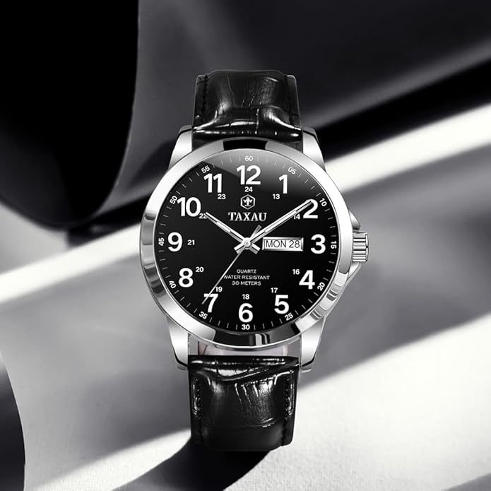 Watches for Men Luxury Analog Waterproof Classic Leather Large Face Simple Easy Read Quartz Minimalist Dress Day Date Quartz Mens Watches