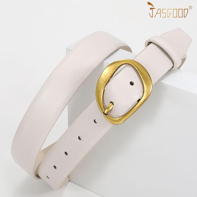 JASGOOD Leather Belts for Women Cute Casual Waist Belt with Gold Buckle Ladies for Jeans Pants Dresses