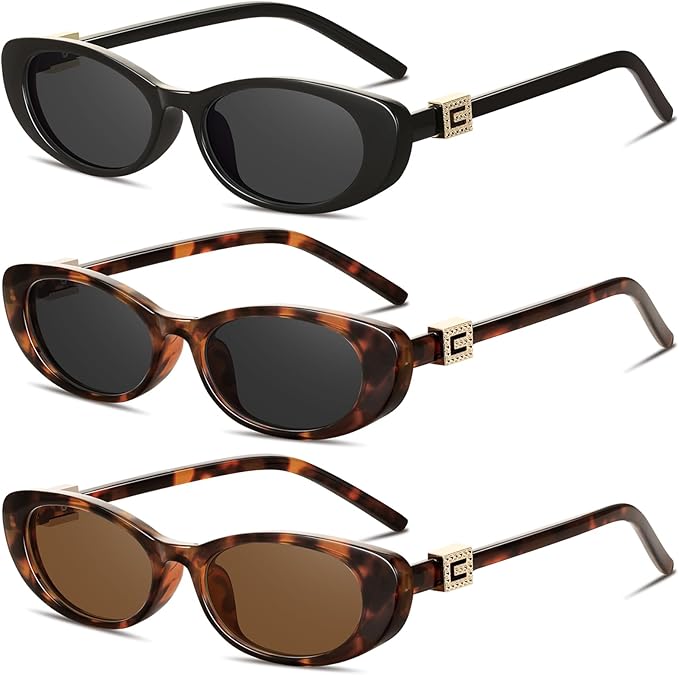 Retro Oval Cat Eye Sunglasses for Women Trendy Narrow Small Oval Sun Glasses 90s Vintage Shades