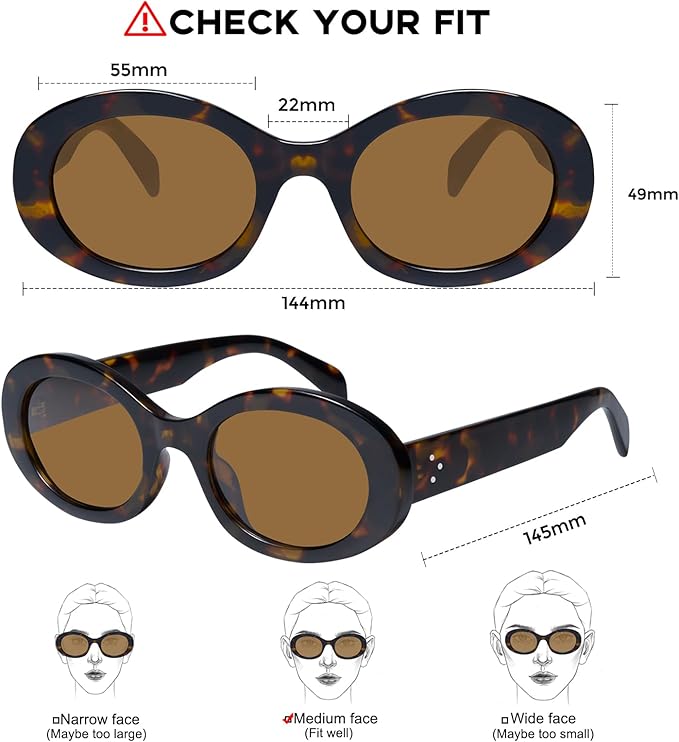 mosanana Oval Retro Trendy Sunglasses for Women 90s Style MS52371