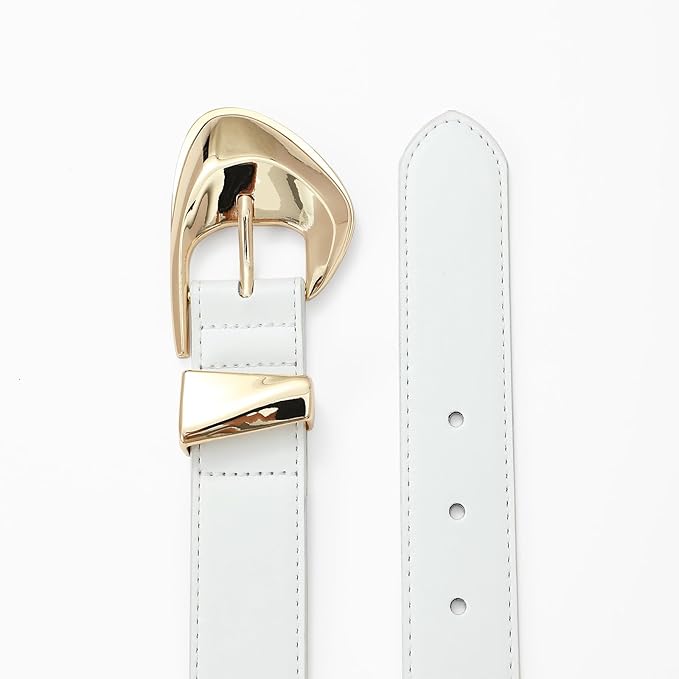 Women's Brown Belt Trend Belt with Gold Buckle Fashion Leather Waist Belt for Jeans Pants