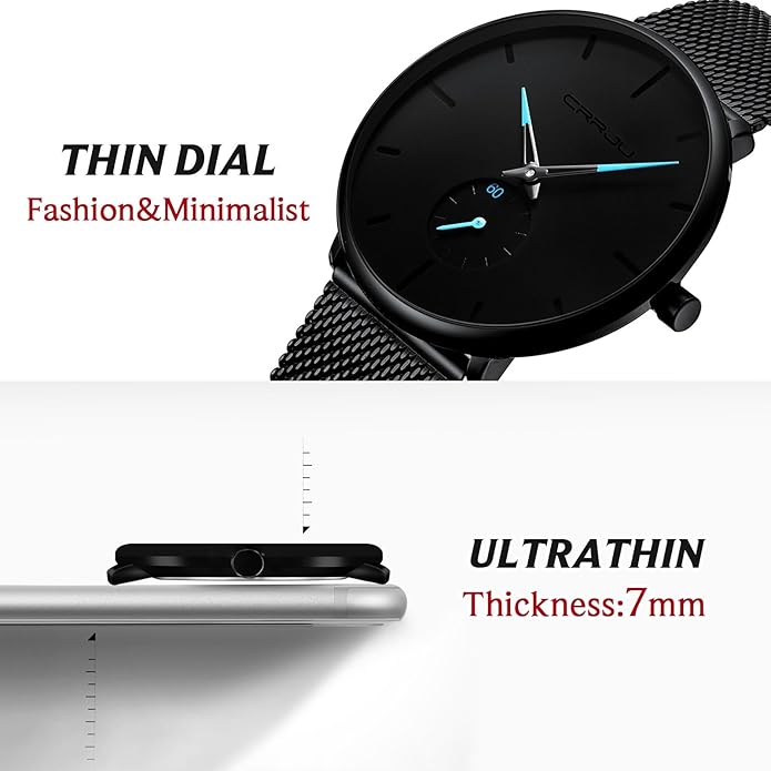 Mens Watches Ultra-Thin Minimalist Waterproof - Fashion Wrist Watch for Men Unisex Dress with Stainless Steel Mesh Band