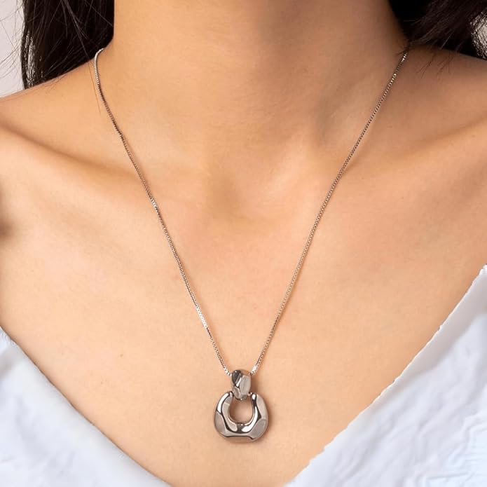 Necklace Earring Set for Women | 18K Gold Plated Statement jewelry | Trendy Pendant Necklace and Hoop Earrings for Her