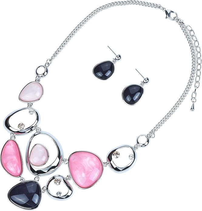 Women's Wedding Party Jewelry Enamel Leaf Rhinestone Cluster Flower Statement Necklace Dangle Earrings Set for Bridal Bridesmaids