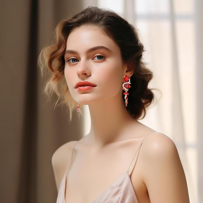 Fashion Rhinestone Statement Drop Dangle Earrings Long Colorful Crystal Bridal Wedding Teardrop Chandelier Earrings for Women Prom Pageant