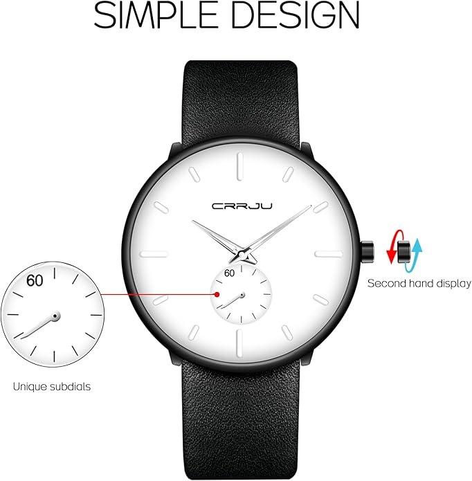 Mens Watches Ultra-Thin Minimalist Waterproof-Fashion Wrist Watch for Men Unisex Dress with Leather Band