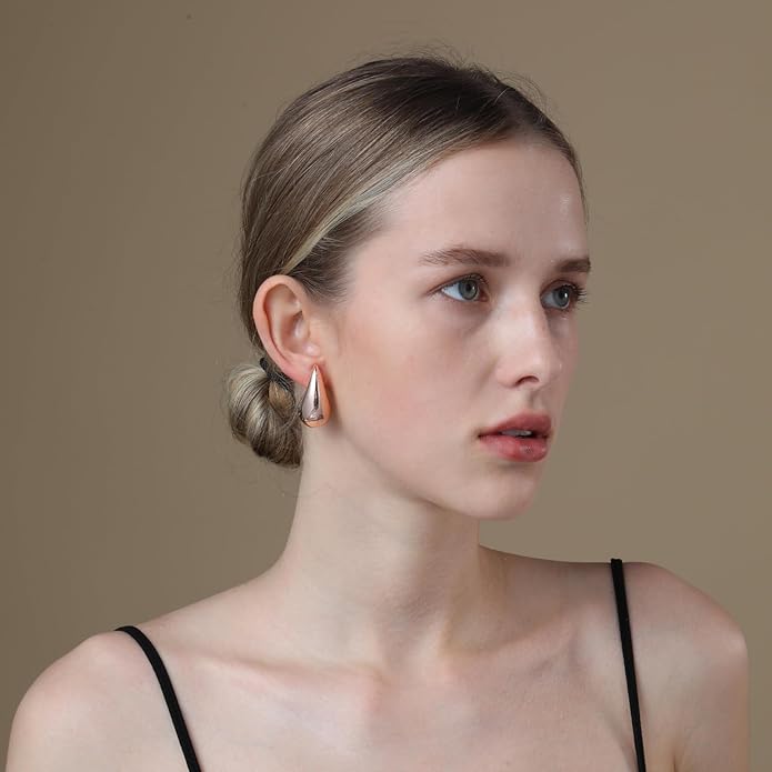 Apsvo Chunky 14K Gold Plated Hoop Earrings for Women, Lightweight Waterdrop Hollow Open Hoops, Hypoallergenic Dupes Earrings