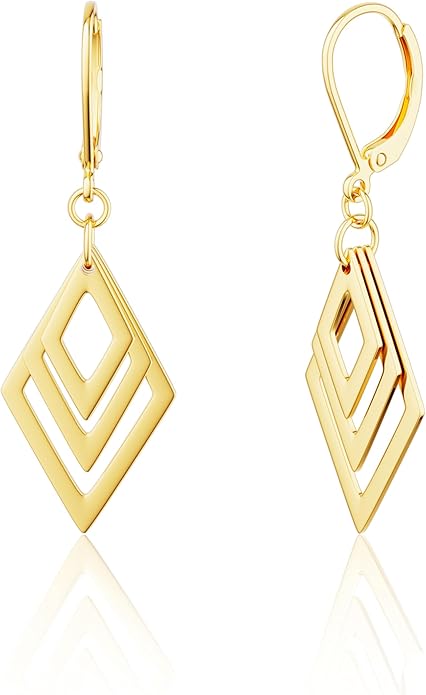 Gold Dangle Earrings for Women, 14K Gold Plated Lightweight Hypoallergenic Teardrop Drop Earrings, Trendy Leverback Minimalist Jewelry for Sensitive Ears Vacation Wear, 7-Styles