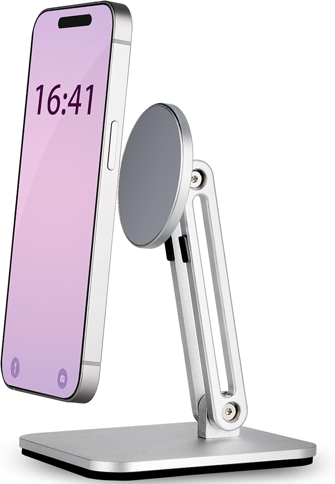 Magnetic Phone Stand for Desk, Foldable & Adjustable Magnetic iPhone Stand Holder with Non Slip Pad for Desk/Home/Office, Compatible with iPhone 16/15/14/13 All Series