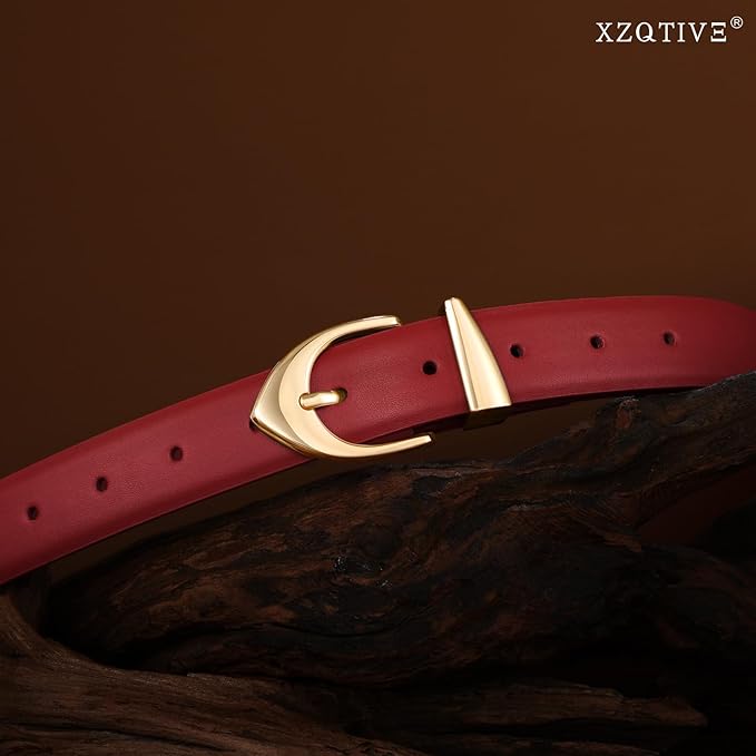 XZQTIVE Women's Leather Belts, Classic Minimalist Design For Jeans Pants Dresses, Black Belt With Gold Buckle