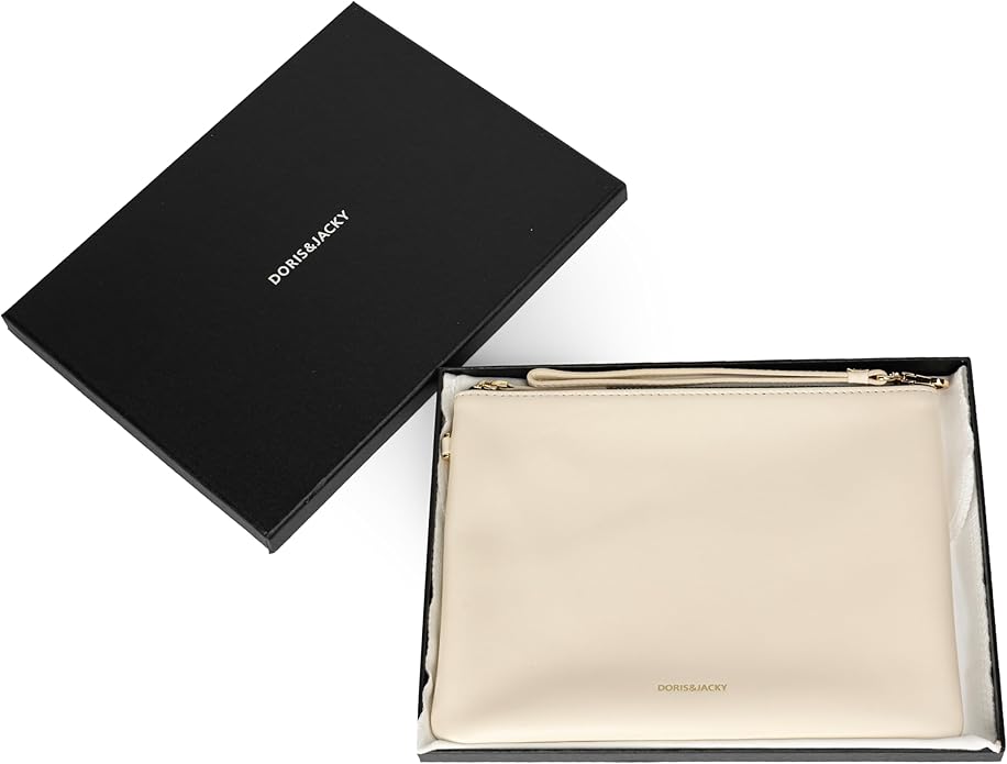 DORIS&JACKY Lambskin Leather Wristlet Clutch Purse for Women Soft Designer Slim Cell Phone Pouch Bag with Detachable Strap