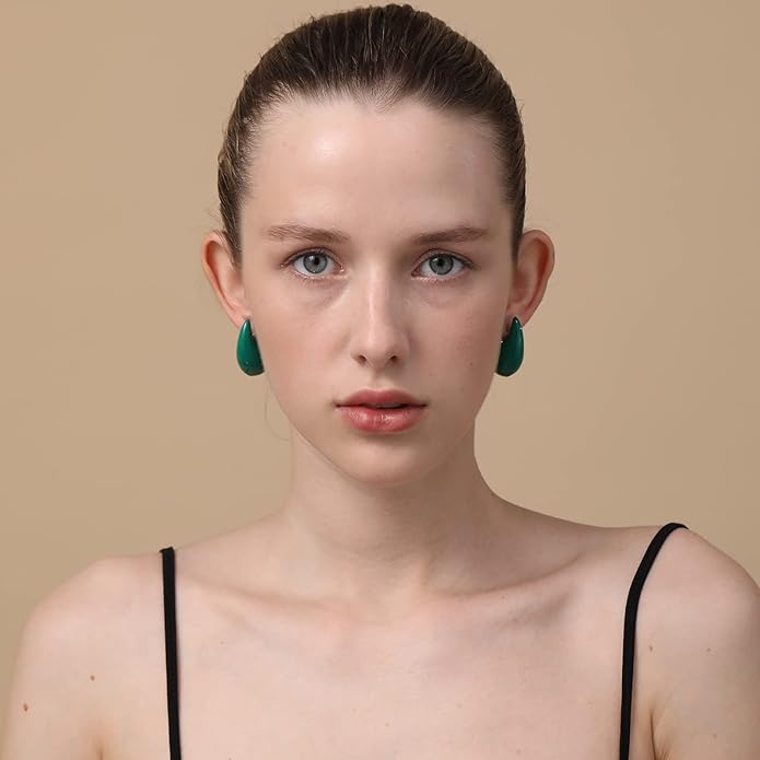 Apsvo Chunky 14K Gold Plated Hoop Earrings for Women, Lightweight Waterdrop Hollow Open Hoops, Hypoallergenic Dupes Earrings