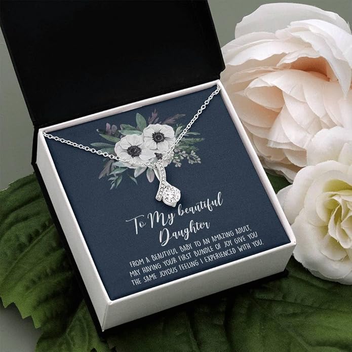 VIRAGIL To My Daughter Gift Necklace From Dad or Mom - Badass Daughter Jewelry With Heartfelt Message & Elegant Box