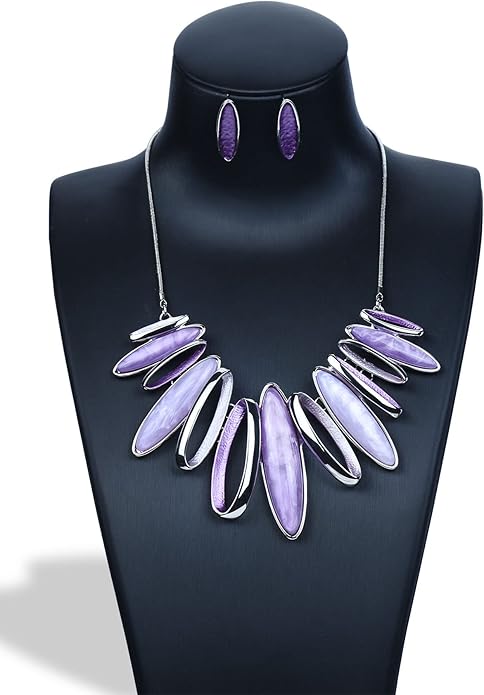 Women's Wedding Party Jewelry Enamel Leaf Rhinestone Cluster Flower Statement Necklace Dangle Earrings Set for Bridal Bridesmaids