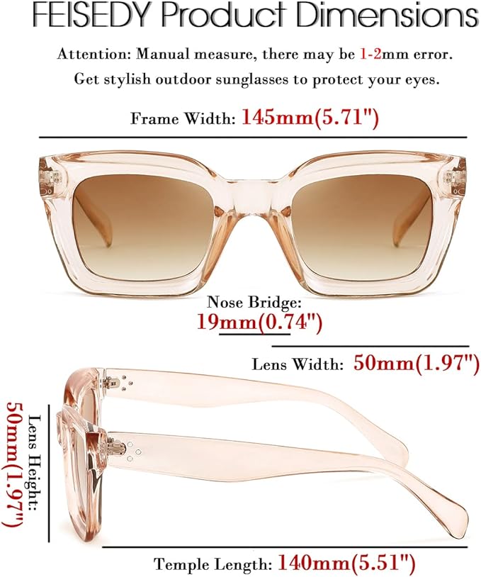 FEISEDY Classic Women Sunglasses Fashion Thick Square Sun Glasses Chunky Frame UV400 B2471