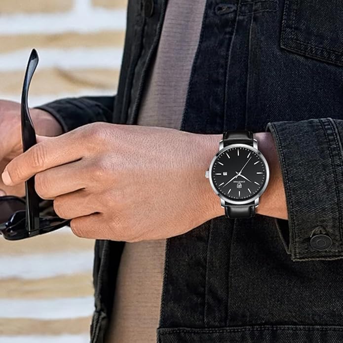CHEETAH Minimalist Waterproof Quartz Watches for Men with Leather Strap, Auto Date