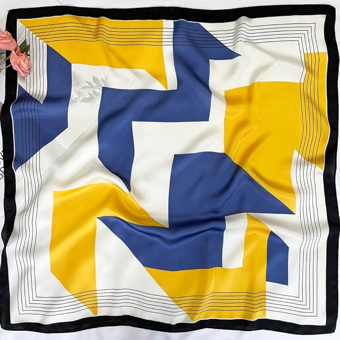 FONYVE Silk Feeling Scarf Medium Square Satin Head Scarf for Women 27.5 × 27.5 inches