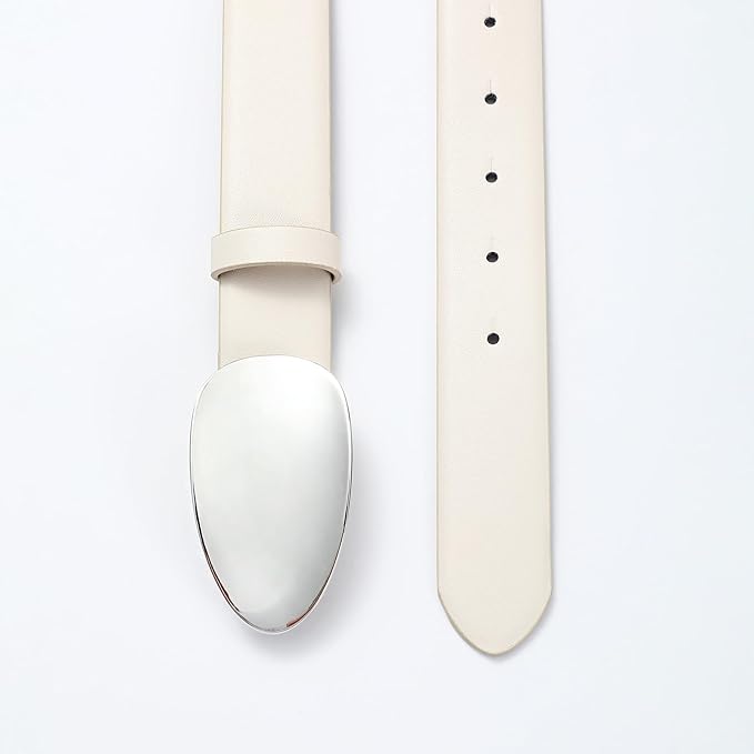 Womens White Belts with Gold Buckle Leather Belts for Women Ladies Fashion Waist Belt