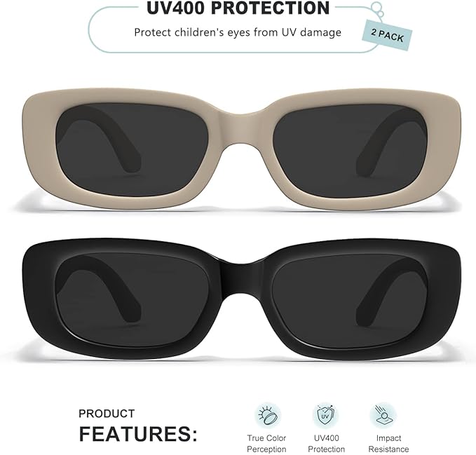 Retro Rectangle Kids Sunglasses 90’s Vintage Fashion Narrow Square Frame Glasses Shades for Girls Boys UV Protection