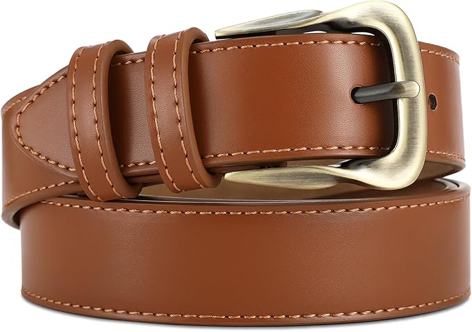 Women's Leather Belts with Gold Buckle Fashion Leather Waist Belt Elegant Ladies Belts for Jeans Gifts for Women