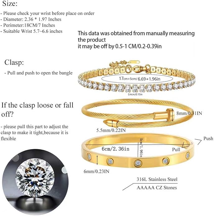 Gold Bracelets for Women-4Pcs/3Pcs,18K Gold Plated Bangle Tennis Bracelets Stack Set for Women Trendy Non Tarnish Stainless Steel Gold Bangles Accessories Designer Jewelry