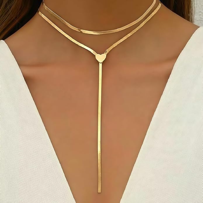 Atiptu Chunky Gold Choker Necklace for Women Silver Statement Y Necklace Long Herringbone Snake Chain Lariat Necklaces Prom Body Jewelry Accessories Gifts