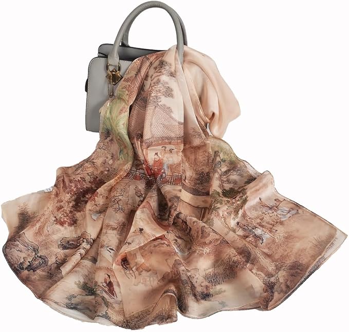 100% Mulberry Silk Women's Neck Silk Scarf-Lightweight Shawl,FLoral Print Beach Silk Wrap-Scarves for Photography