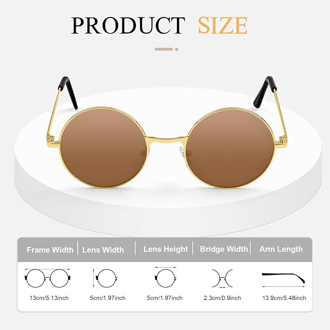 CHRORINE Hippie Sunglasses Round 70s Retro Glasses for Women Men Party Accessory Festival Fashion Vintage Sunglasses