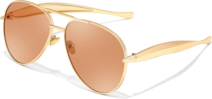 FEISEDY Oversized Aviator Sunglasses Women Men - Retro Gold Metal Chunky Frame, UV400 for Driving & Daily Wear B0311