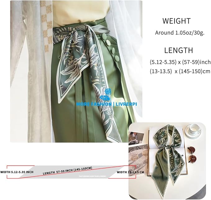 Livrerpi Silk Feeling Head Scarf Fashion Satin Hair Scarf Square Long Scarves for Women Gifts