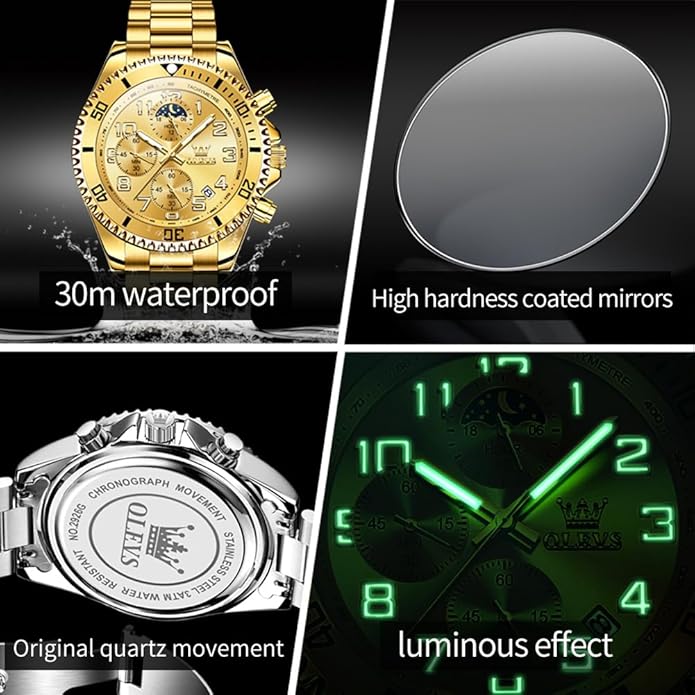 OLEVS Mens Watches Big Face Stainless Steel Waterproof Date Analog Quartz Watches Fashion BusinessWrist Watches for Men…