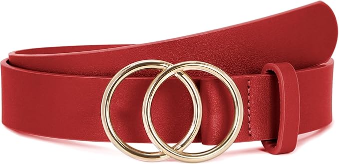 SUOSDEY Women Leather Belt Fashion Double O-Ring Soft Faux Leather Waist Belts For Jeans Dress
