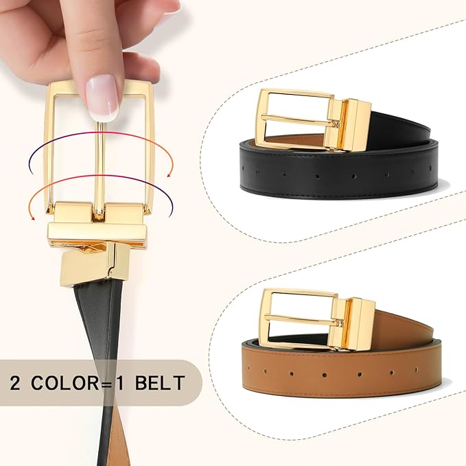 VONMELLI Reversible Belt for Women Leather Belts for Jeans Pants Fashion Ladies Dress Belt Trim to Fit