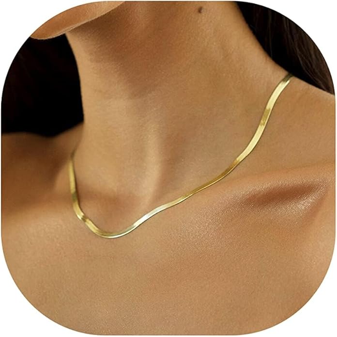 NECOCY 14K Gold Plated Necklaces for Women, Dainty Gold Herringbone Choker Necklace Thin Layered Snake Chain Jewelry for Gifts
