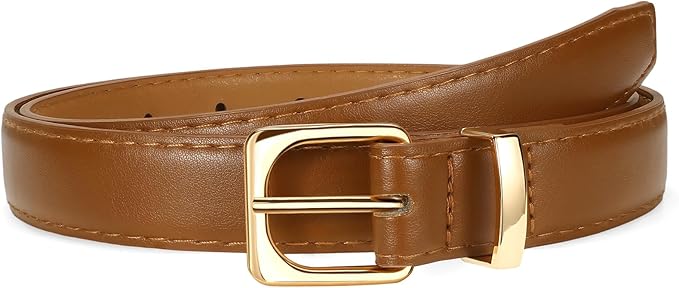 VONMELLI Womens Thin Leather Belt for Jeans Pants Dress Fashion Skinny Belt with Gold Buckle for Women