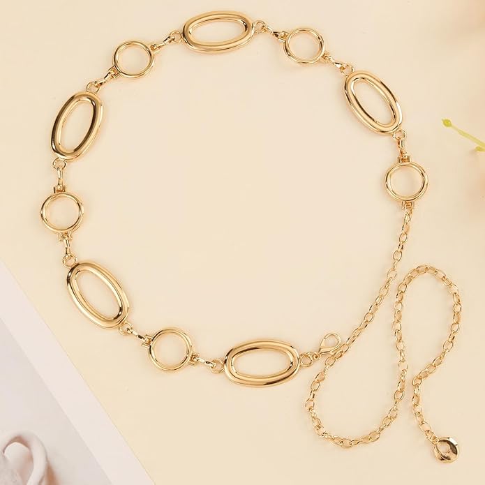 Waist Chain Belt Women Circle O-Ring Metal Link Body Chains Plus Size Gold Tone Chain Belt Fashion Waist Jewelry for Dress