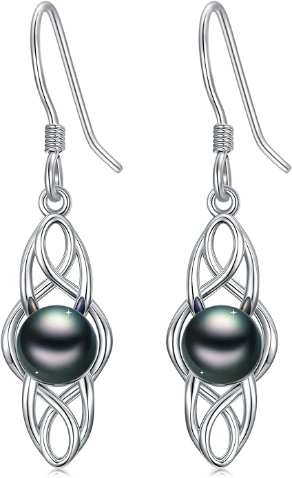 Tahitian Black Pearl AAAA 18K Gold Plated Sterling Silver Dangle Drop Earrings for Women Wife Mom Girlfriend Valentine Her Jewelry Gift for Anniversary Birthday Christmas