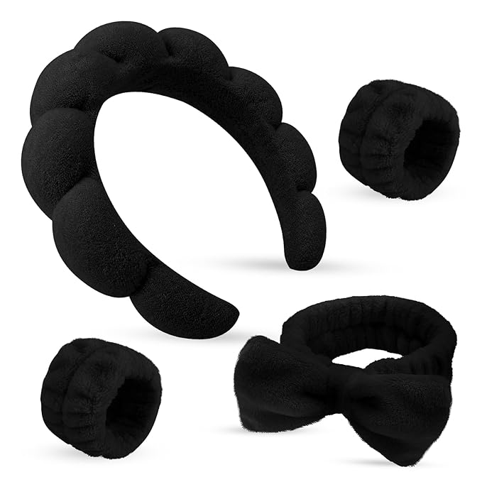 Spa Headband & Wristband Set for Women – Puffy Sponge Makeup Headband for Washing Face, Skincare Hairband, Cute Presents for Teenage Girls and Trendy Teen Girl Gifts