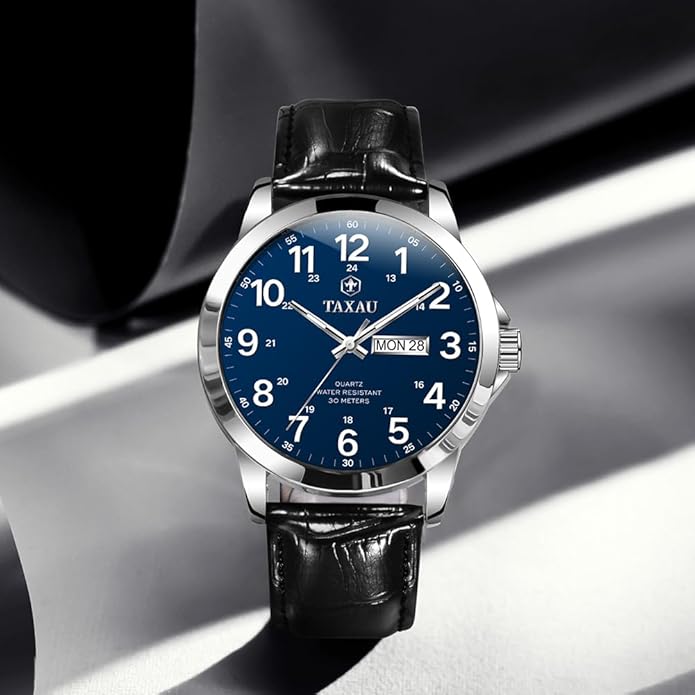 Watches for Men Luxury Analog Waterproof Classic Leather Large Face Simple Easy Read Quartz Minimalist Dress Day Date Quartz Mens Watches
