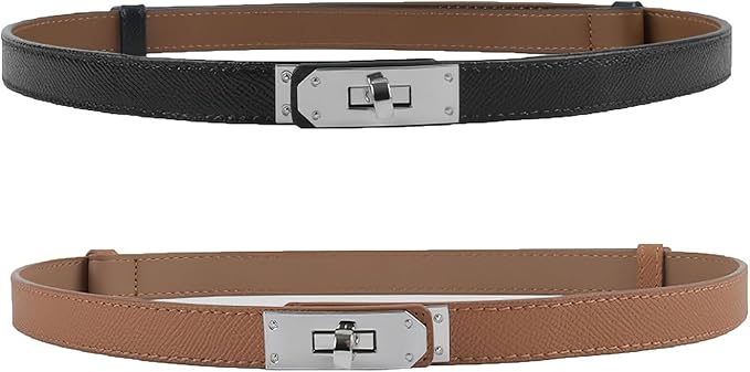 FENLDY Adjustable Thin Belts For Womens Skinny Belts For Dresses Womens Solid Color Alloy Turn Lock Belts For Jeans