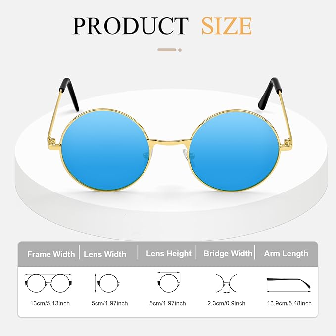 CHRORINE Hippie Sunglasses Round 70s Retro Glasses for Women Men Party Accessory Festival Fashion Vintage Sunglasses