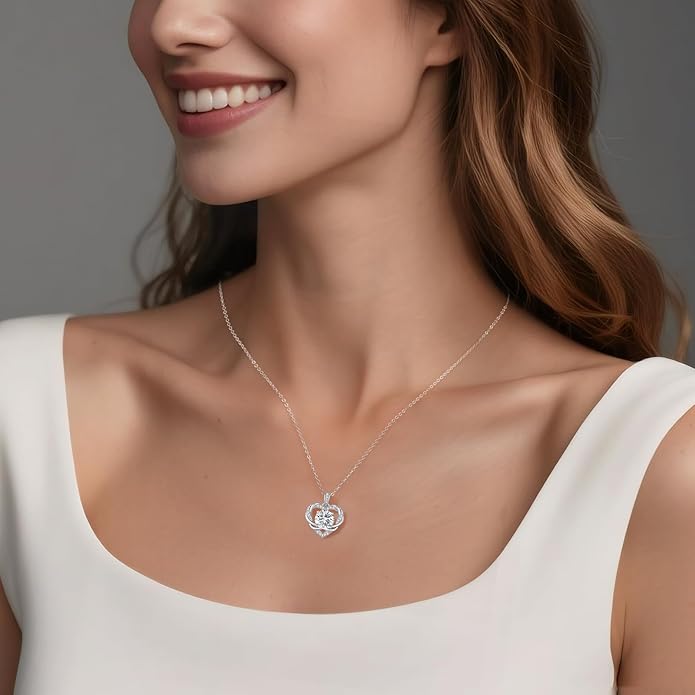 OOBEE Moissanite Heart Necklace for Women 925 Sterling Silver Fine Jewelry, Ideal Birthday Anniversary Christmas Gift for Women Wife Mom Girlfriend