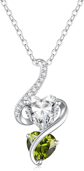 LOUISA SECRET Unique Double Heart Necklace Gifts for Wife Women, 925 Sterling Silver Tiny Birthstone Pendant Jewelry Gift for Her Girlfriend Mom Valentine's Day Anniversary Mother's Day Birthdays & Christmas