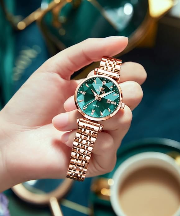OLEVS Women Watches Simple Dress Ladies Watch Rose Gold Stainless Steel Watch Waterproof Quartz Date Luxury Diamond Small Wristwatch Fashion Analog Female Reloj Mujer Blue White Green Red Yellow Face