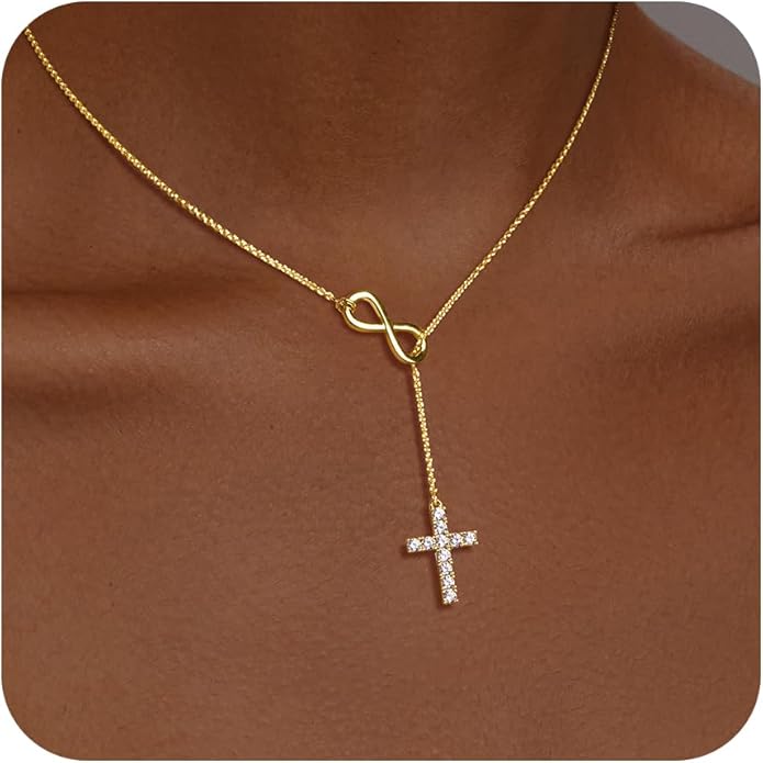 Infinity Cross Necklace for Women, Unique Trendy Fahion Cross Jewelry Gifts, Non Tarnish & Waterproof Dainty Simple Gold Cross Pendant, Christian Religious Easter Faith Accessories Jewelry Gifts